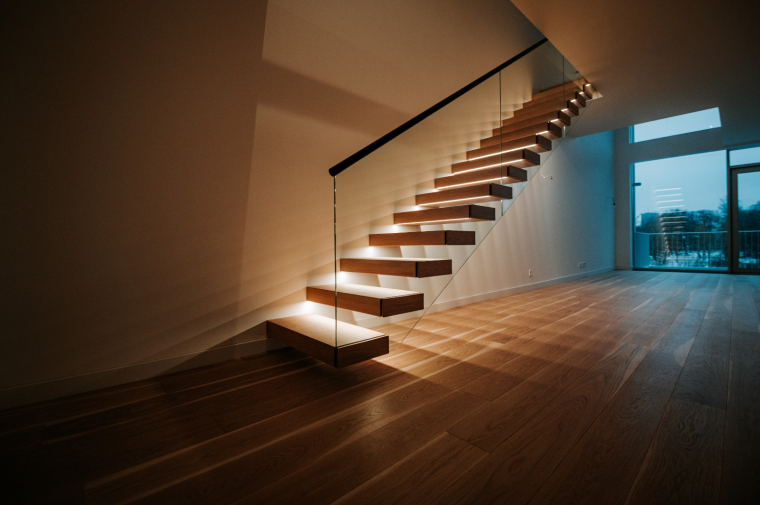Stairs with glass railings