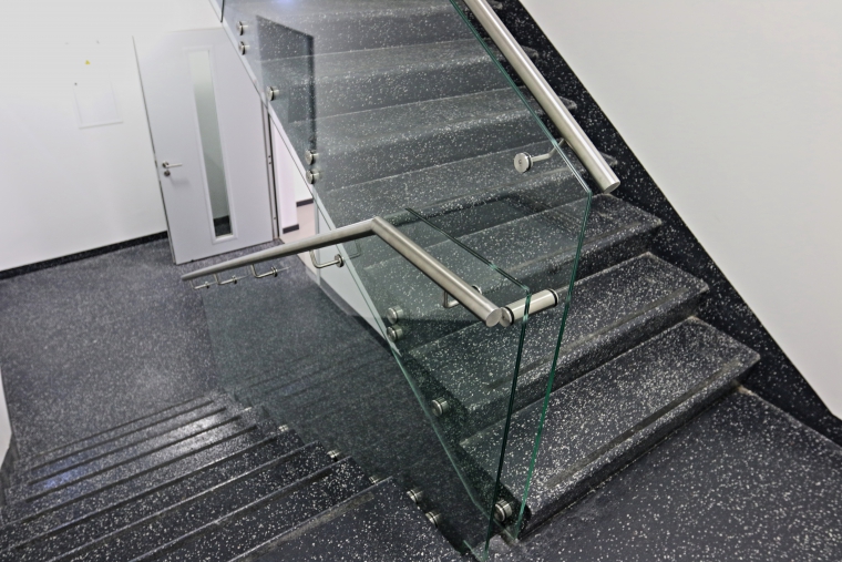 Glass railings in the stairwell